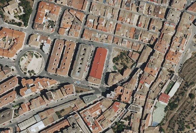 Vista aérea Mercat d'Abastos, Bañeres
